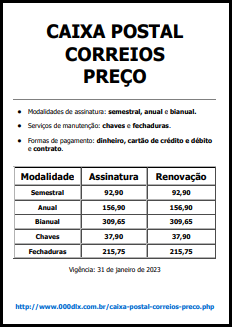 Caixa Postal Correios Preço Imprimir PDF