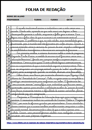 Exemplo de reda&ccedil;&atilde;o dissertativa argumentativa: Eterno Estudante - Folha de Reda&ccedil;&atilde;o 01