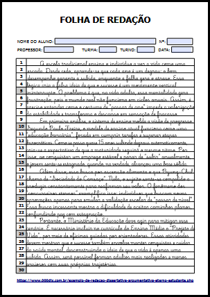 Exemplo de reda&ccedil;&atilde;o dissertativa argumentativa: Eterno Estudante - Folha de Reda&ccedil;&atilde;o 02