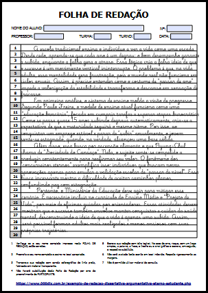 Exemplo de reda&ccedil;&atilde;o dissertativa argumentativa: Eterno Estudante - Folha de Reda&ccedil;&atilde;o 04