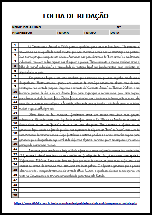 Folha de Reda&ccedil;&atilde;o 01 sobre Desigualdade Social