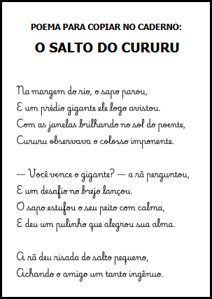 Poema para copiar no caderno: O Salto do Cururu